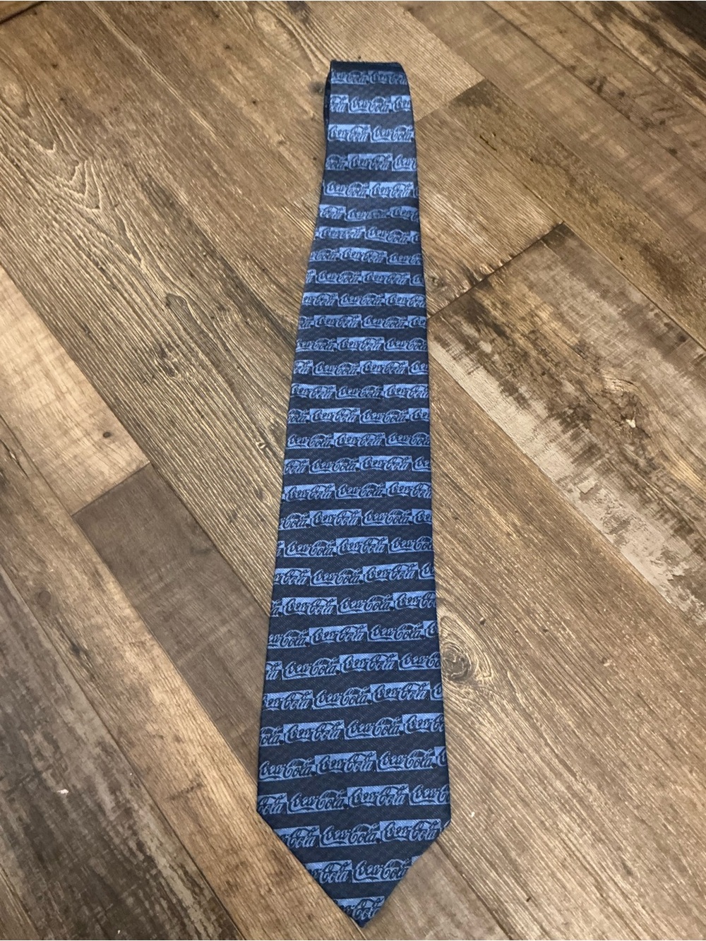 Vintage Coca-Cola Soda American Stars Cotton Tie Thin Blue Allover Print